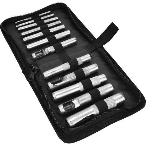 Lot de 12 emporte-pièces rond en cuir, perforateur creux manuel 3-16mm, outil de bricolage pour ceinture et sangle, poinçon rotatif professionnel (1/5)
