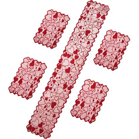 Lot de 5 chemins de table romantiques en dentelle rouge à motifs de cœurs et 4 sets de table assortis, pour la Saint-Valentin, les anniversaires, les mariages et les dîners. Multicolore. (1/5)