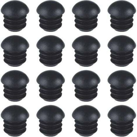 Bouchons Ronds en Plastique (16mm)(Noir), 16 Pièces Embout Bouchons pour Tube de Chaise de Rond, Empiècements Embouts Ronds Bombés Nervurés pour Pieds de Table, Chaise, Meuble (1/4)