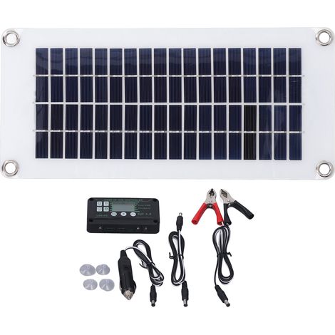 Ortviai Kit panneau solaire 10 W monocristallin avec régulateur 100 A 12/24 V pour camping-car, bateau et véhicule
