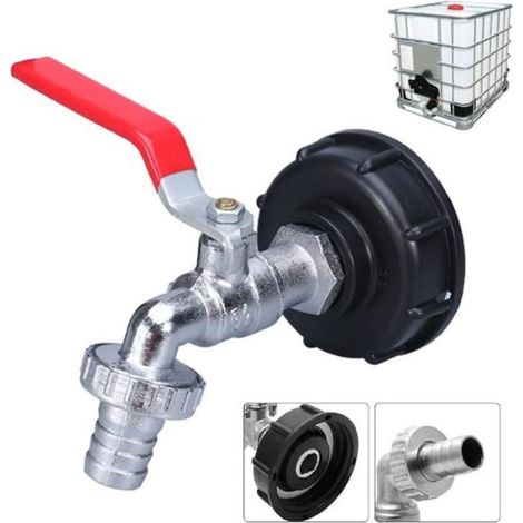 Robinet Découlement IBC - 3/4 Pouces - Résistant Au Gel - Pour Conteneurs IBC Standard - Avec Raccord Tuyau Et Adaptateur S60X6 - 1 Pièce (1/4)