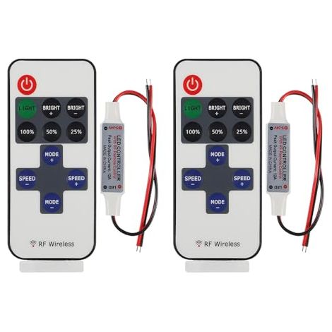 Lot de 2 télécommandes à DEL 11 touches RF Mini interrupteur à distance sans fil avec connecteur DC 12 V pour 5050 3528 5630 RVB unicolore LED sans fil avec variateur d'intensité (1/5)