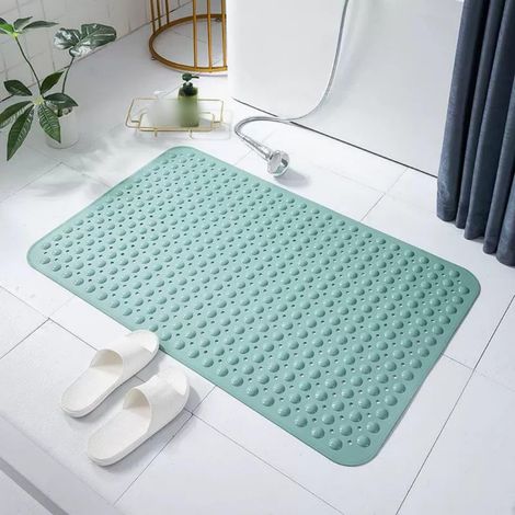 Tapis de baignoire et de douche rectangulaire antidérapant à ventouses, drainage rapide, massage des pieds, 35 x 70 cm, Vert (1/5)