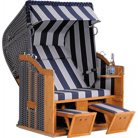 Sonnenpartner Gartenstrandkorb "Classic" 2-Sitzer, Halbliegemodell Kunststffgeflecht blau mit weißen (1/5)
