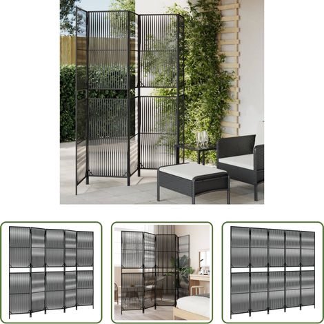 Poly Rattan - Paravent 5-tlg. Schwarz Poly Rattan (1/5)