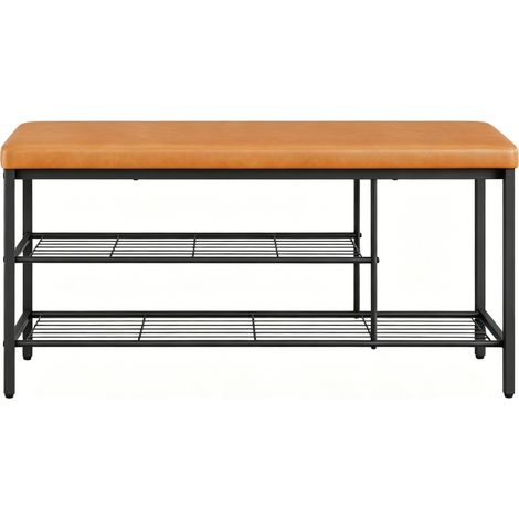 Panca portascarpe con seduta 100 x 30 x 50 cm in similpelle e metallo nero/marrone MODENUIT (1/5)