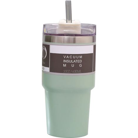 Gobelet isotherme pour voiture, tasse en acier inoxydable avec couvercle paille, maintient au froid, 600ml, vert, pour maison et voyage (1/5)
