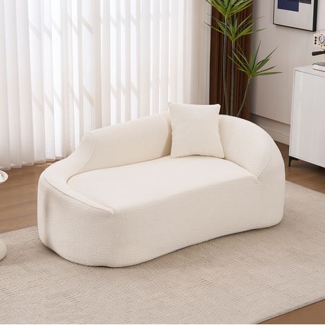 Canapé-lit courbe 3-en-1 en chenille, 2 places, chaise longue et lit d'appoint, sans montage - blanc