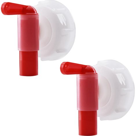 Lot de 2 robinets de dosage DIN61 pour bidon de 15 à 60 litres Blanc/rouge (filetage DIN 61) (1/5)