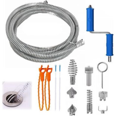 Furet Deboucheur, 5m Deboucheur Canalisation Diamètre , Furet Plomberie avec Adaptateurs Manuels et 6 Têtes de Couteau à Outils, Convient aux Eviers de Cuisine et Aux Tuyaux de Salle de Bain (1/4)