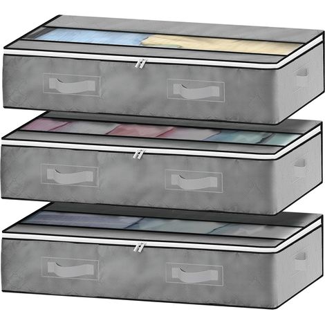 3-teiliges Aufbewahrungsbox-Set für unter das Bett, 90-Liter-Kleideraufbewahrungstasche, faltbarer Aufbewahrungsdeckel mit verstärktem Griff, Reißverschluss und transparentem Fenster zur Aufbewahrung (1/5)