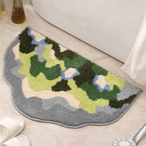 Moosmatten für Bad/Schlafzimmer, halbkreisförmig, hübsche Badematte mit Blumenmuster, Fußmatte, Duschmatte, hübsche Wohndekoration, rutschfestes Mikrofaser-Fleece (1/5)