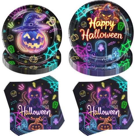 Lot de 40 vaisselle de fête d'Halloween - Fluo Glow - Vaisselle (1/5)