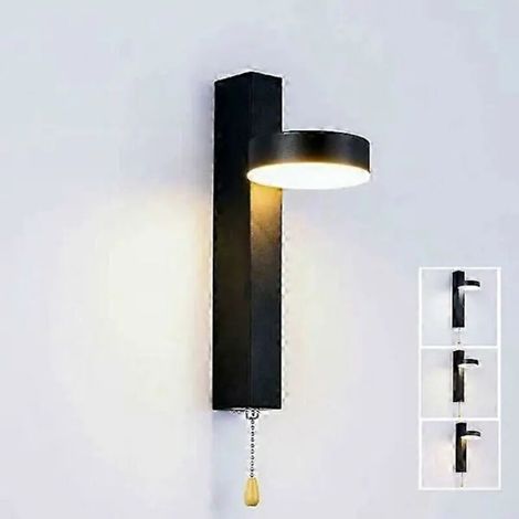 Applique murale LED BF 9W tricolore sélectionnable avec interrupteur à tirette, rotative à 360°, pour intérieur salon, chambre, cuisine (FMY)