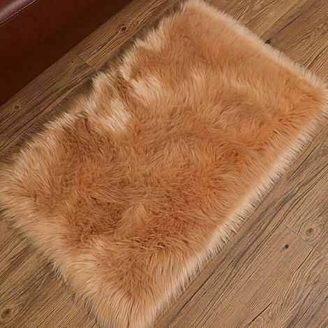 Tapis Faux en Peau de Mouton 60x90cm Imitation Toison Moquette Fluffy Soft Longhair Décoratif Coussin de Chaise Canapé Natte(Brown, 60x90cm) (1/4)
