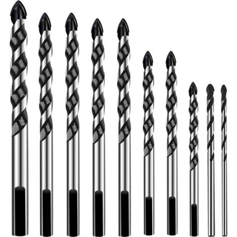 10 forets en carbure de tungstène, 3 à 12 mm, pour métal, céramique, béton et bois. (1/5)