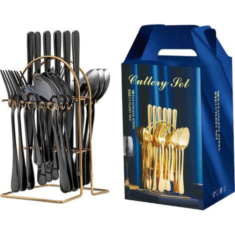 Ensemble cadeau de couverts en acier inoxydable de style western : couteau à steak, fourchette et cuillère. (1/5)