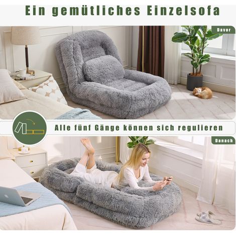 Canapé paresseux 5 positions réglables, lit pour chien et humain, fauteuil de sol gaming gris clair, idéal salon, jeu, méditation, détente, peluche (1/4)