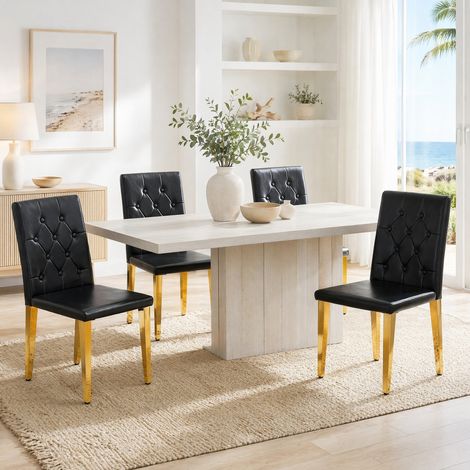 Sillas de comedor pack de 4, 42 x 46 x 89 cm, PU negro y metal dorado HAVRYA (1/5)