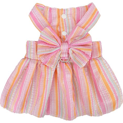 Hundegeschirr-Kleid, niedliche Kleidung für kleine Hündinnen, gestreifte Baumwoll-Prinzessinnenkleider mit Schleife und D-Ring (rosa, XS) (1/4)