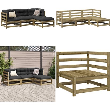 Set Divani da Giardino 4 pz in Legno Impregnato di Pino - Divano angolare - Seduta da esterno