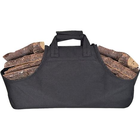 SHINING HOUSE Bolsa para transportar leña, bolsa de lona para leña para chimenea, bolsa para transportar leña, asas para bolsas de leña para acampar, chimeneas, estufas de leña, color negro (1/5)