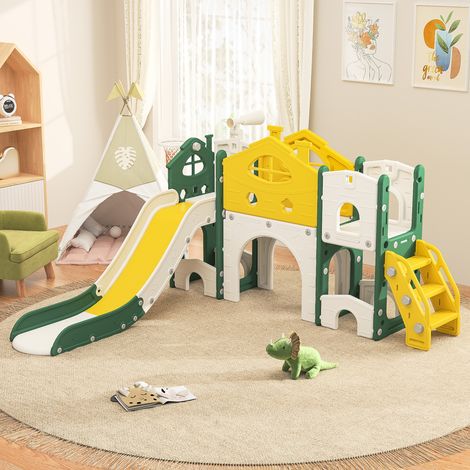 Aire de jeux pour enfants 7 en 1 : combo toboggan simple avec toboggan, allée, escaliers, panier et télescope (1/5)