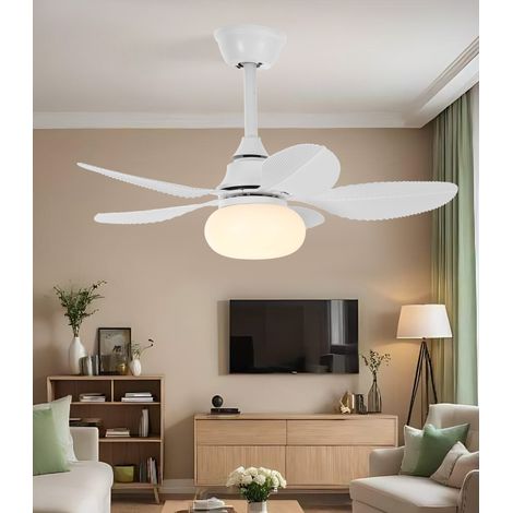 80cm Outdoor Ceiling Fan with LED Light, Palm Leaf Blades, Quiet DC Motor, 6 Speeds, Remote, Dimmable for Patio Gazebo, White, M605