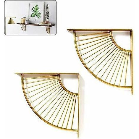 Gold Metal Scalloped Triangular Floating Shelf Bracket, Set of 2 Hanging Corner Shelf Brackets for Restaurant/Office/Home Decoration (1/5)