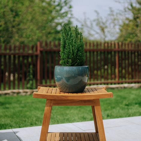 Pot grande taille d'extérieur ROMULUS 21x15cm bleu fer, fait main en terre cuite émaillée, résistant au gel (1/5)