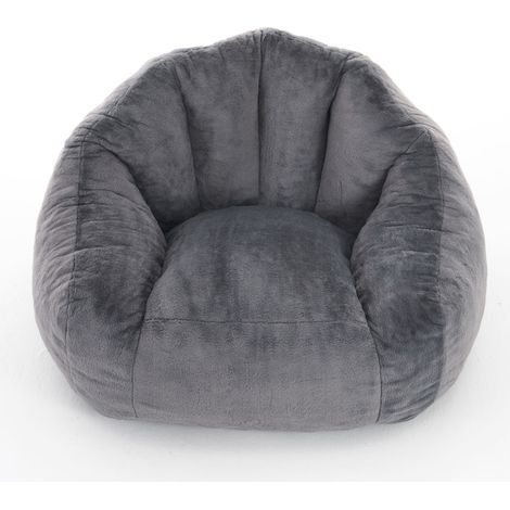 Poltrona sacco grande in pelliccia sintetica color grigio chiaro, senza montaggio, ideale per soggiorno e camera da letto (1/5)