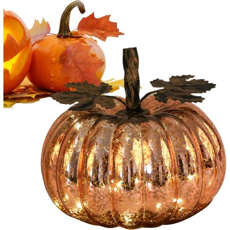 Lanterne en Verre Halloween  Ornements de Table Lumineuse à LED avec Piles  Figurine Moisson Automne Fête Décor Saison,Centre de Table Cuisine Salon Cheminée Bureau (1/5)