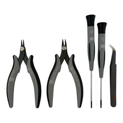 Rs Pro – Coffret multi-outils ESD – Jeu de 5 pièces – Pince coupante, tournevis, brucelle – Protection contre décharges électrostatiques