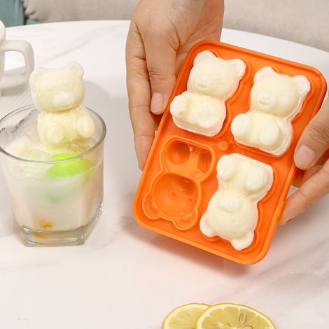 Eiswürfelform in Bärenform, 4er-Set, ein beliebtes Online-Produkt, weiche Silikon-Eiswürfelform, Eiswürfelbox, rosa. (1/5)