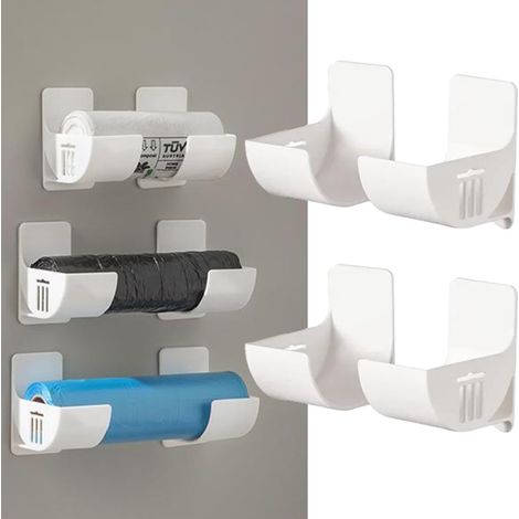 4 pezzi Dispenser per sacchetti della spazzatura senza foratura, porta sacchetti di plastica e pellicola trasparente, organizer per sacchetti di plastica da parete, in plastica, 4 pezzi, per la casa (1/5)