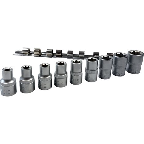 10-teiliger Satz Torx-Steckschlüssel E10-24.1/2" auf einer Geko-Leiste (20) (1/2)