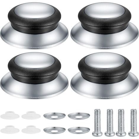 Pomos universales de acero inoxidable para tapas, juego de 4, resistentes al calor, compatibles con todo tipo de ollas y sartenes. (1/4)