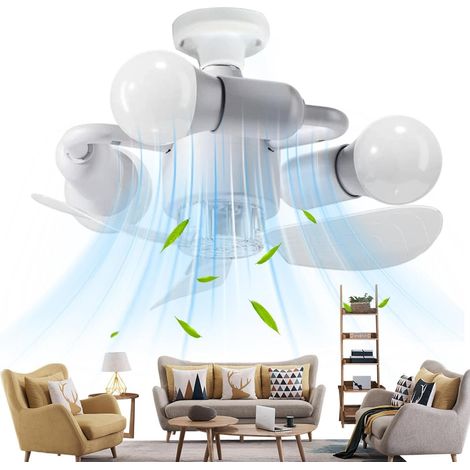 Ventilateur De Plafond Avec Lumière Et Télécommande Base à vis E27, Ventilateurs de plafond Pour cuisine, salon, chambre enfant, ferme, appartement, intérieur (1/5)