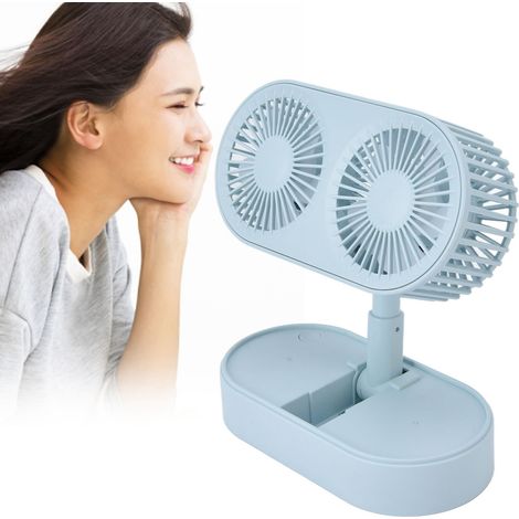 Ventilateur de Bureau Double Motorisation Ventilateur Double 135° Angle Réglable 3 Vitesses avec Batterie 1200mAh ABS Bleu (1/5)