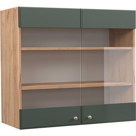 Meuble de cuisine haut vitré Fame-Line, Vert Or Campagne, 80 cm, Vicco