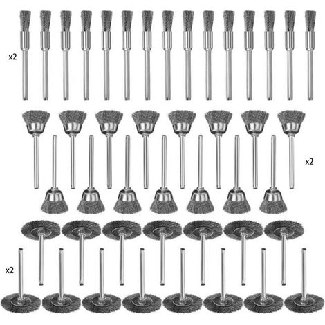 Set di 90 spazzole metalliche per punte da trapano, spazzola a ruota metallica da 3 mm, set di spazzole metalliche per lucidatura, rimozione della ruggine e pulizia. (1/4)