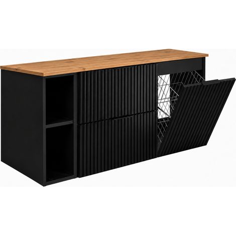 Set di mobili da bagno con cesto portabiancheria, Nero / Maniglie Dorate, 120 x 57 x 46 cm (1/5)