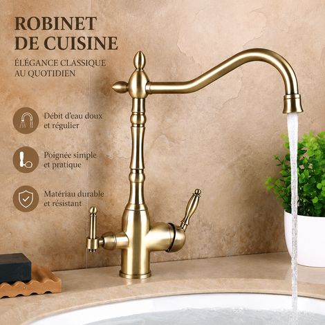 Robinet mitigeur cuisine 3 voies laiton bronze - eau chaude et froide et eau purifiée 1,5 kg – Livraison gratuite