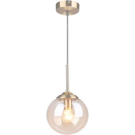Lustre vintage boule de verre, ferrures en laiton, ampoule E27 pour salle à manger et chambre à coucher (lumière simple, ambre)