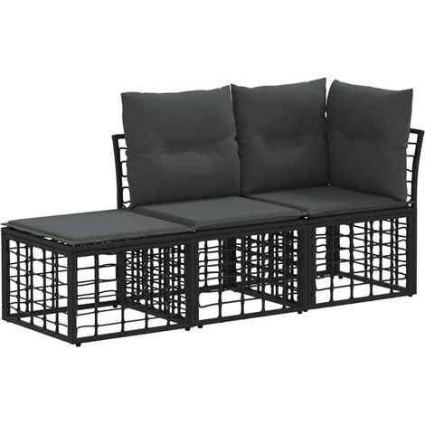 Maison Exclusive - Set di divani da esterno con cuscino 3 pcs Nero Poliestere