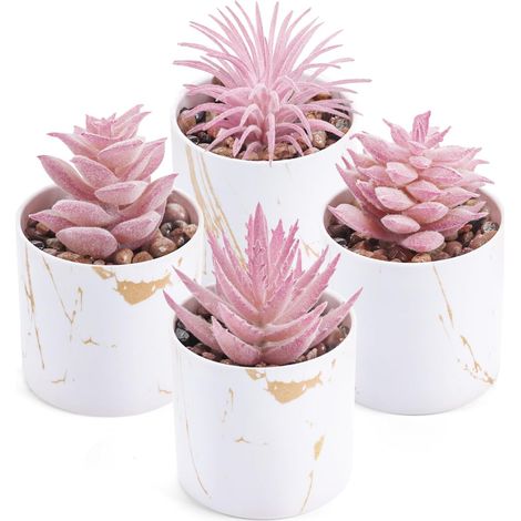 Lot de 4 Plantes succulentes artificielles d'intérieur pour décoration de Chambre, Salle de Bain, Bureau, Accessoires pour Femme (1/5)