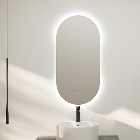 Miroir de Salle de Bain Ovale 45 x 90 cm Rétroéclairé Tactile avec antibuée Tonalités 3500K/4000K/6000K Miroir avec lumière Miroir avec LED (1/5)