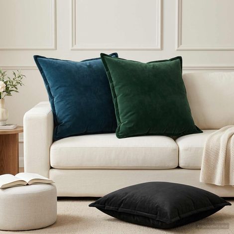 Irovami Lot de 2 housses de coussin, noir, velours, 65x65 cm (1/5)