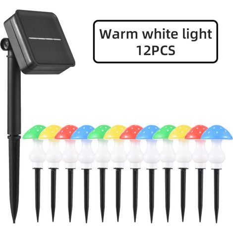 12 lampes champignon solaires LED 8 modes IP65 blanc chaud jardin (1/5)