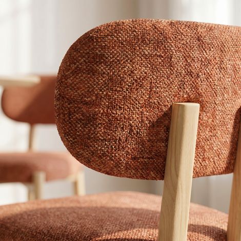 Lot de 4 chaises style scandinave tissu chenille terracotta pieds métal effet chêne – MIA (1/2)